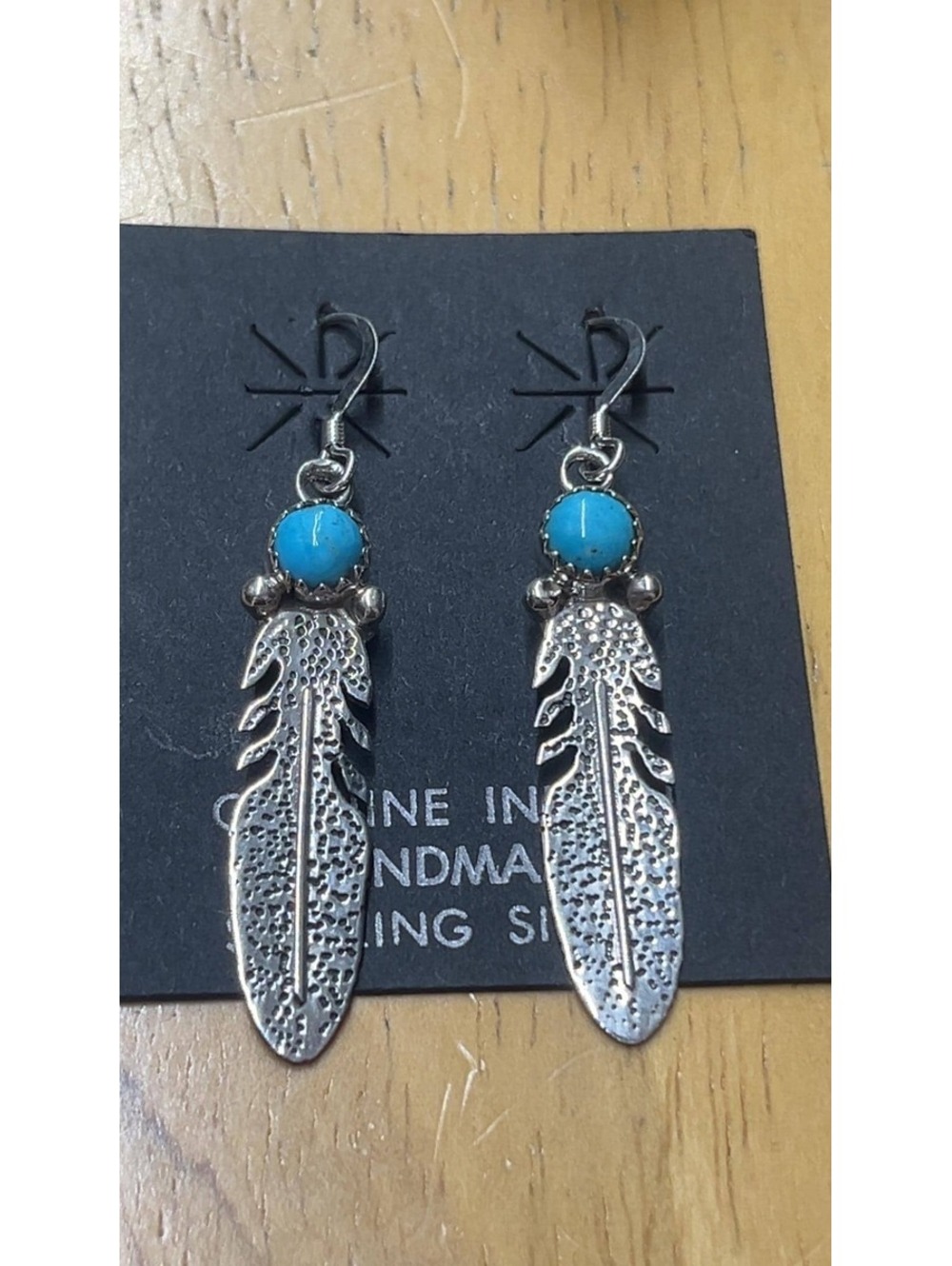 Native American Navajo sterling silver turquoise feather cluster earrings